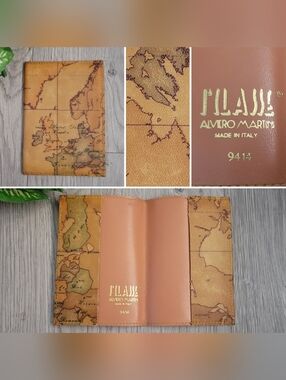 Alviero Martini 1ª Classe 9414 Geo Classic World Map Canvas Passport Case